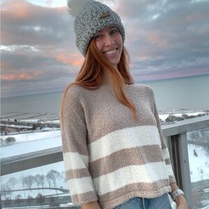 Striped Beige and White Women's Sweater